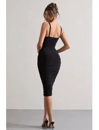 Desired | Black Knot Detail Ruched Midi Dress - 2