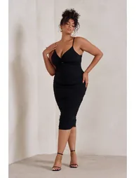 Desired | Black Knot Detail Ruched Midi Dress