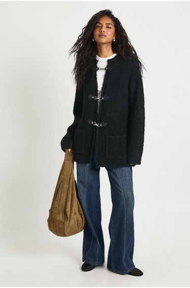 Buckle Fastening Knitted Jacket - black