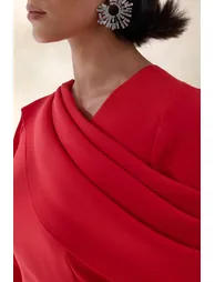 فستان ماكسي بثنيات بياقة V بحزام طويل - 5