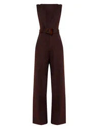 Chocolate Woven Boat Neck Straight Leg Jumpsuit - 4