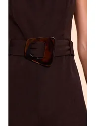 Chocolate Woven Boat Neck Straight Leg Jumpsuit - 3