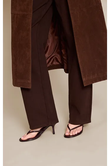 Chocolate Plum Patent PU Round Toe Thong Mid Heeled Mules