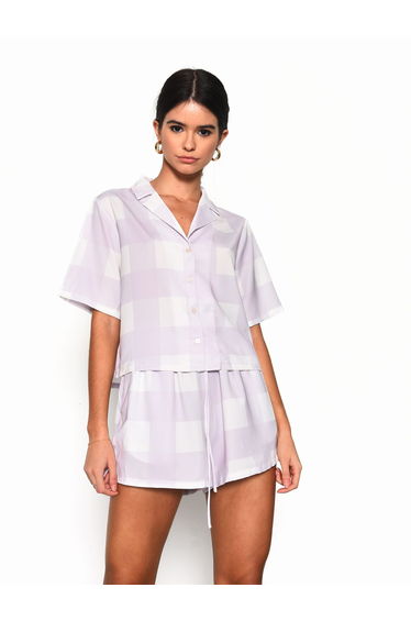 Glamorous Lilac Checkerboard Short Sleeve Shirt