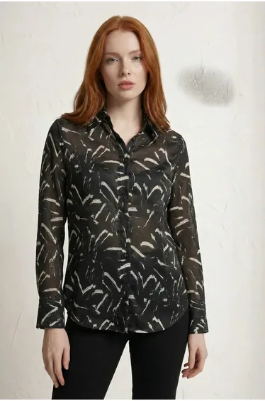 MY FASHION Abstract Print Button-Up Shirt