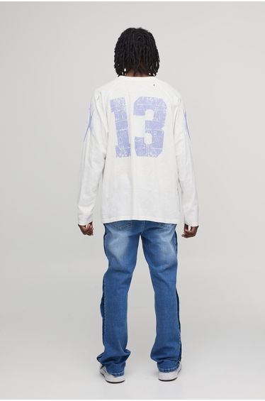 Popper Side Stretch Slim Flared Jeans - light wash