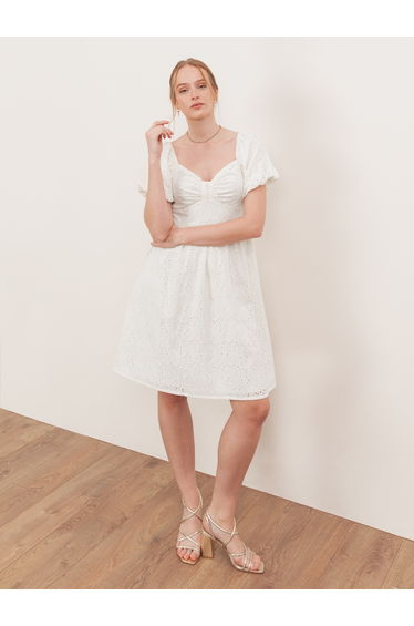 Lovedrobe Cream Broderie Bow Detail Mini Dress