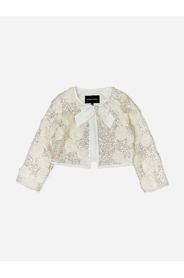 BCBGMAXAZRIA Girls 3D Flower Sequin Jacket in Beige