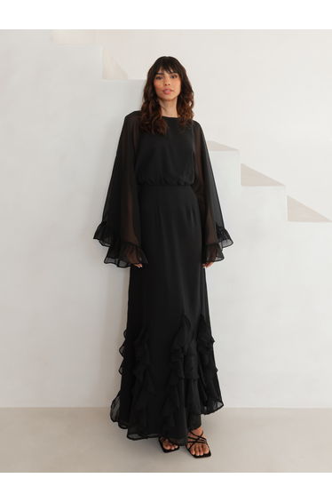 Anaya With Love Recycled Black Oversized Ruffle Sleeve Maxi Dress