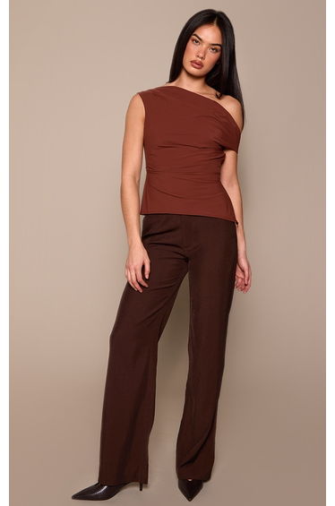 Chocolate Asymmetric Neck Drape Top
