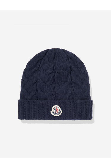Moncler Enfant Boys Wool Knit Beanie Hat in Navy