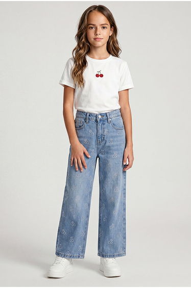 Rhinestone Wide Leg Denim Pants