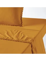 Alhambra Crochet Lace 100% Washed Cotton Flat Sheet