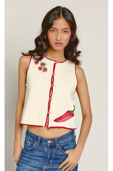 Cream Chili Tomato Knit Waistcoat