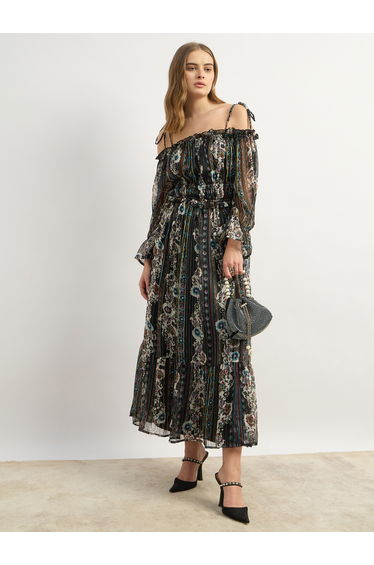 All Over Print Off Shoulder A-Line Dress