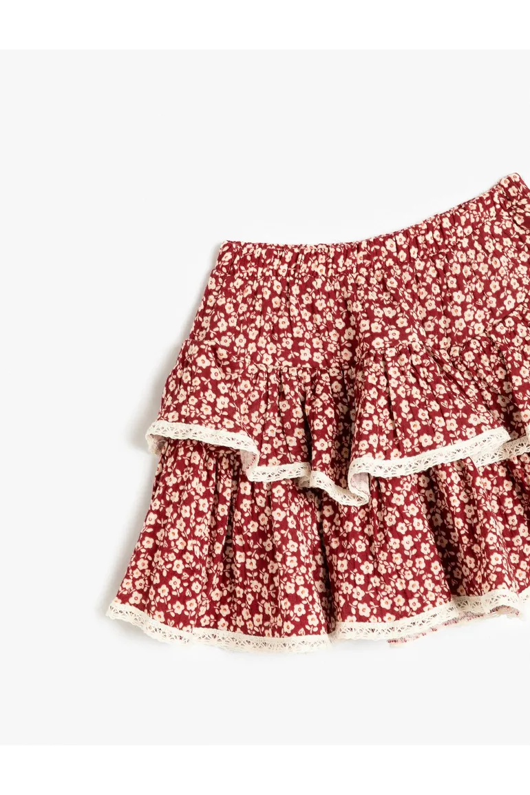 تنورة قطن بخصر إيلاستيك بطبقة كشكش بطبعة أزهار - 2