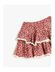 تنورة قطن بخصر إيلاستيك بطبقة كشكش بطبعة أزهار - 2