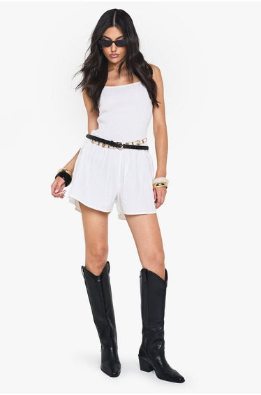 Cotton Shirred Flippy Playsuit - white