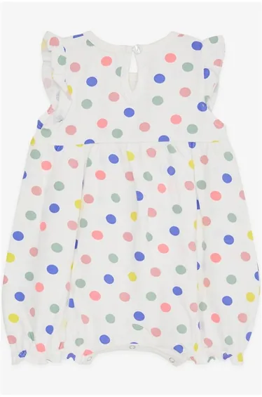 Baby Girl Short Romper with Polka Dot and Bow, Ecru