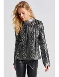 Women's Black-Silver Leafy Knitwear Blouse