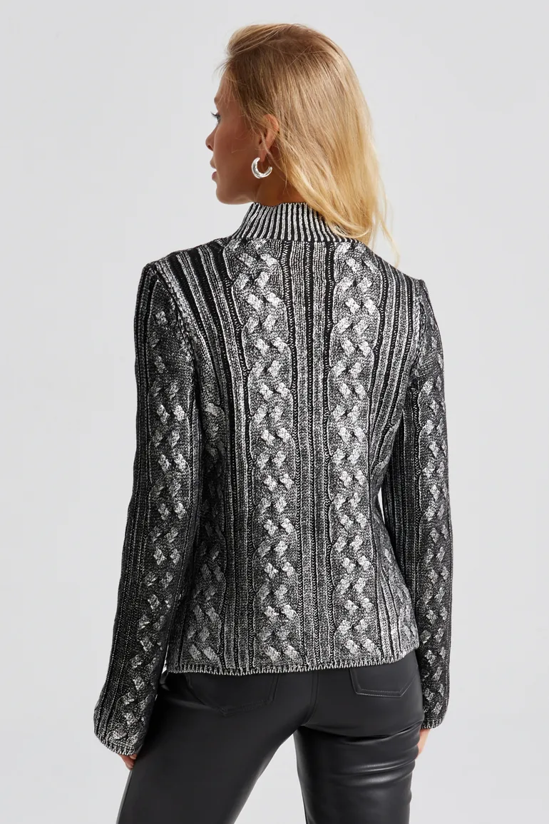 Women's Black-Silver Leafy Knitwear Blouse - 2
