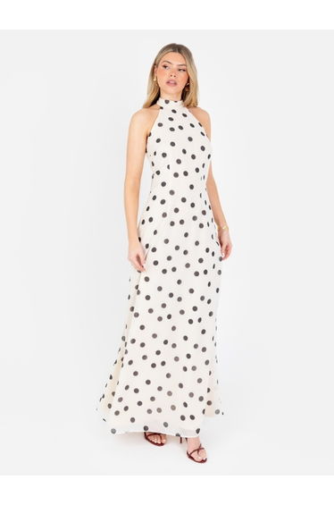 Anaya With Love Recycled Polka Dot Halter Neck & Open Back Maxi Dress