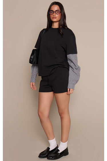 Black Cotton Jersey Checked Pocket Detail Shorts