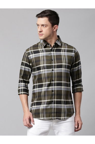 Men Slim Fit Tartan Checked Casual Shirt