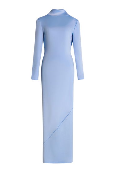Satin Swing Collar Solid Maxi Dress
