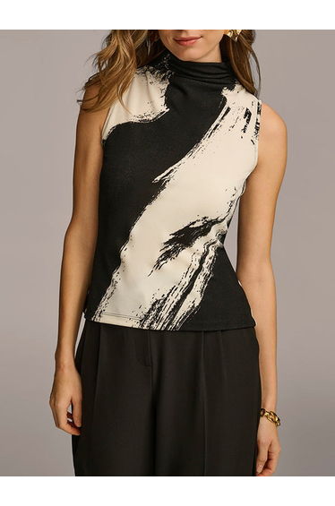 Loose Sleeveless Split-Joint High Neck Vest Top