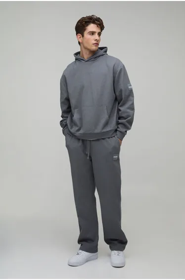 Oversized Boxy Waffle Hooded Tracksuit - grey