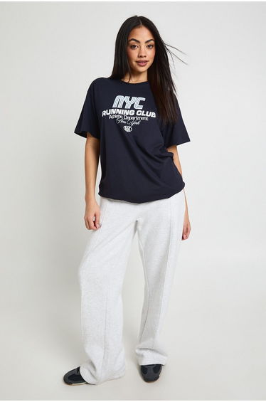 Nyc Running Club Front Graphic Oversized Tshirt - navy