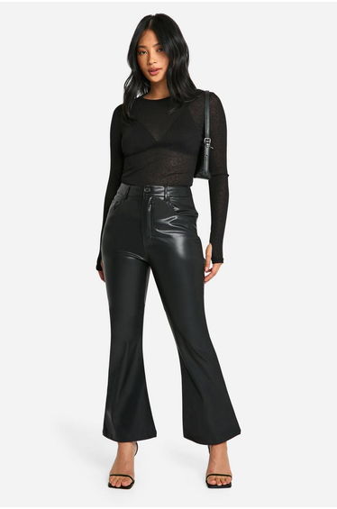 Petite Flare Leg Faux Leather Trouser - black