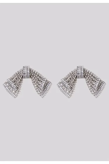 Full Rhinestone Bow Shape Dangle Earrings in Silver