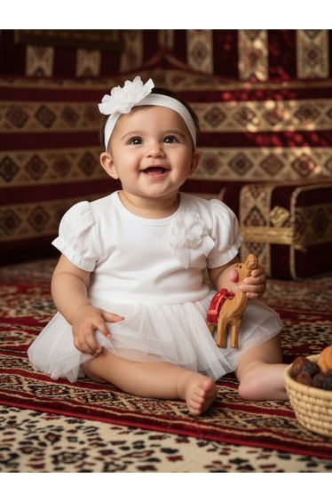 Baby Girls Tulle Skirt Bodysuit with Headband