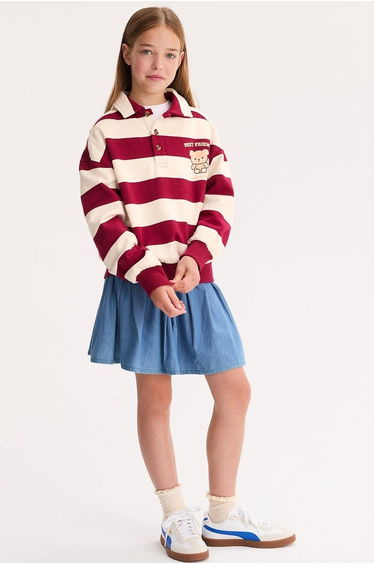 Striped Sweatshirt with Polo Shirt Collar