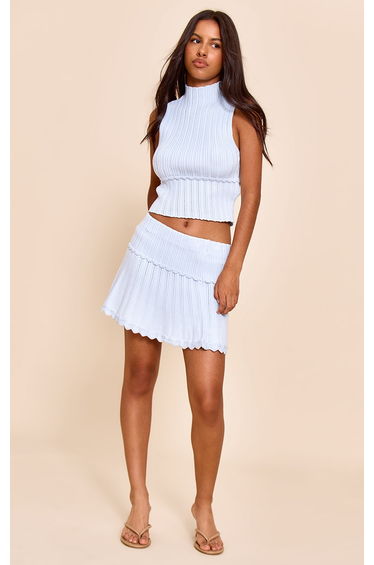 Petite Baby Blue Knitted Sleeveless Long Top