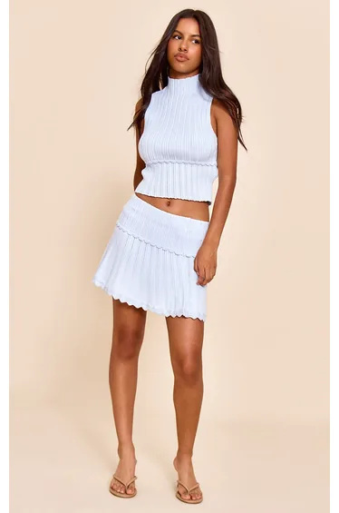 Petite Baby Blue Knitted Sleeveless Long Top