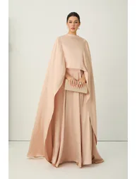 Oh My Elegance Pink Draped Cape Top & Maxi Skirt Set - 3