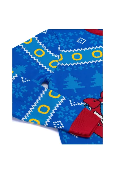 كنزة محبوكة بنقشة كريسماس - أزرق/أحمر