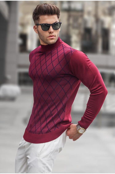 Burgundy Turtleneck Knitwear Sweater