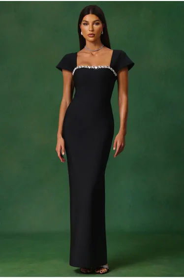 Romelle Short Sleeve Diamond Bandage Maxi Dress