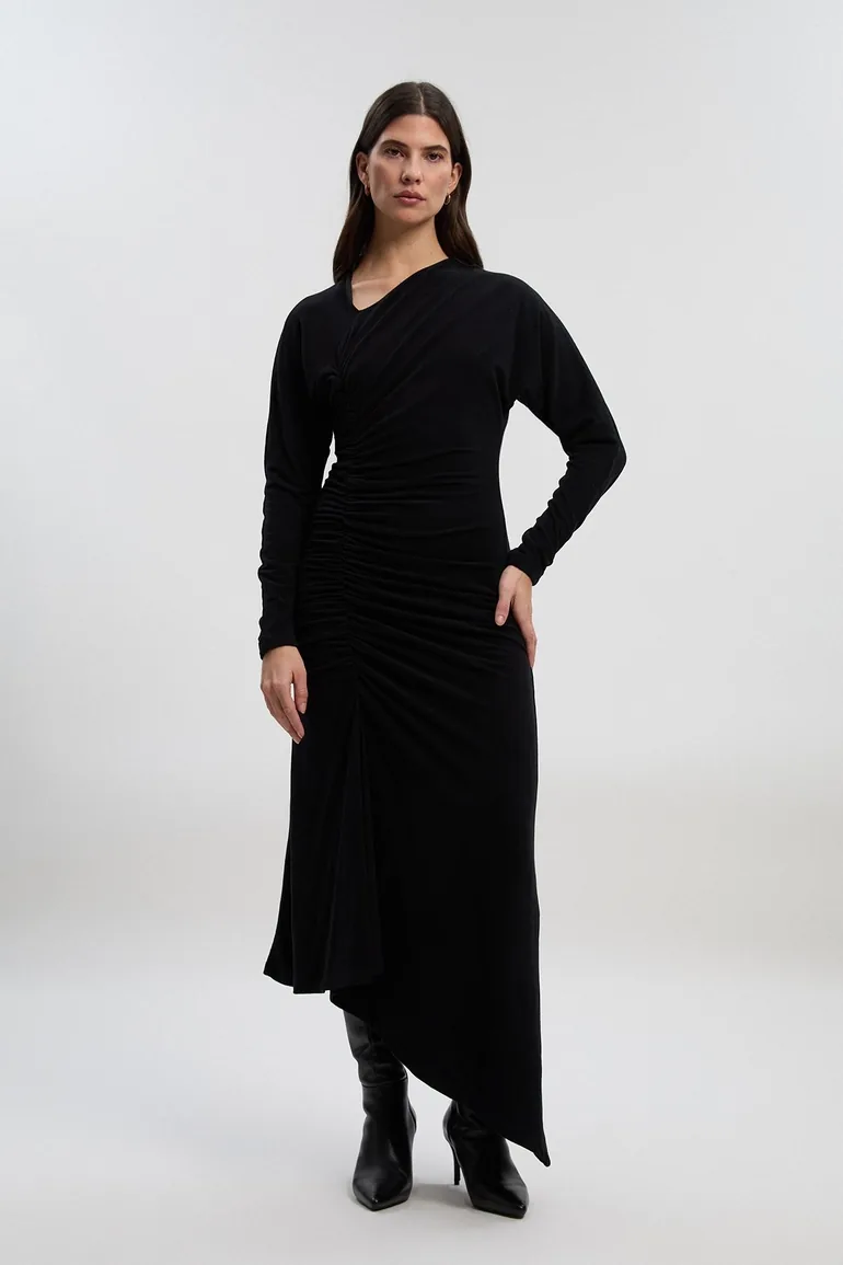Ruched Detail Brushed Textured Jersey Dress Karen Millen Black : Day Dresses  : VogaCloset Oman