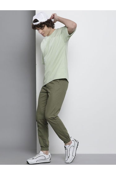 Men Green Slim Fit Solid Joggers