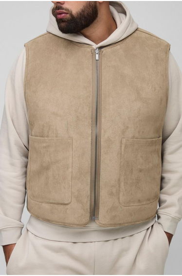 Plus Boxy Oversized Fit Reversible Borg & Suede Gilet - ecru