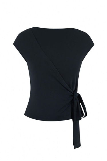 Anthracite Fitted/Fitted to the Body Double-Breasted Boat Neck Tie Detail Modal Knitted Blouse