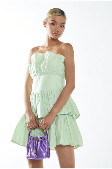 Green Strapless A-Line Mini Party Dress with Ruffles