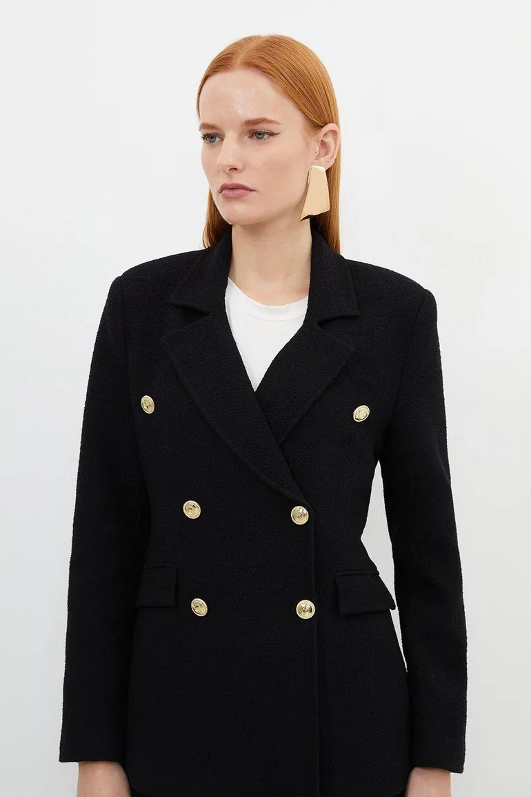 Boucle Double Breasted Fitted Blazer - 2