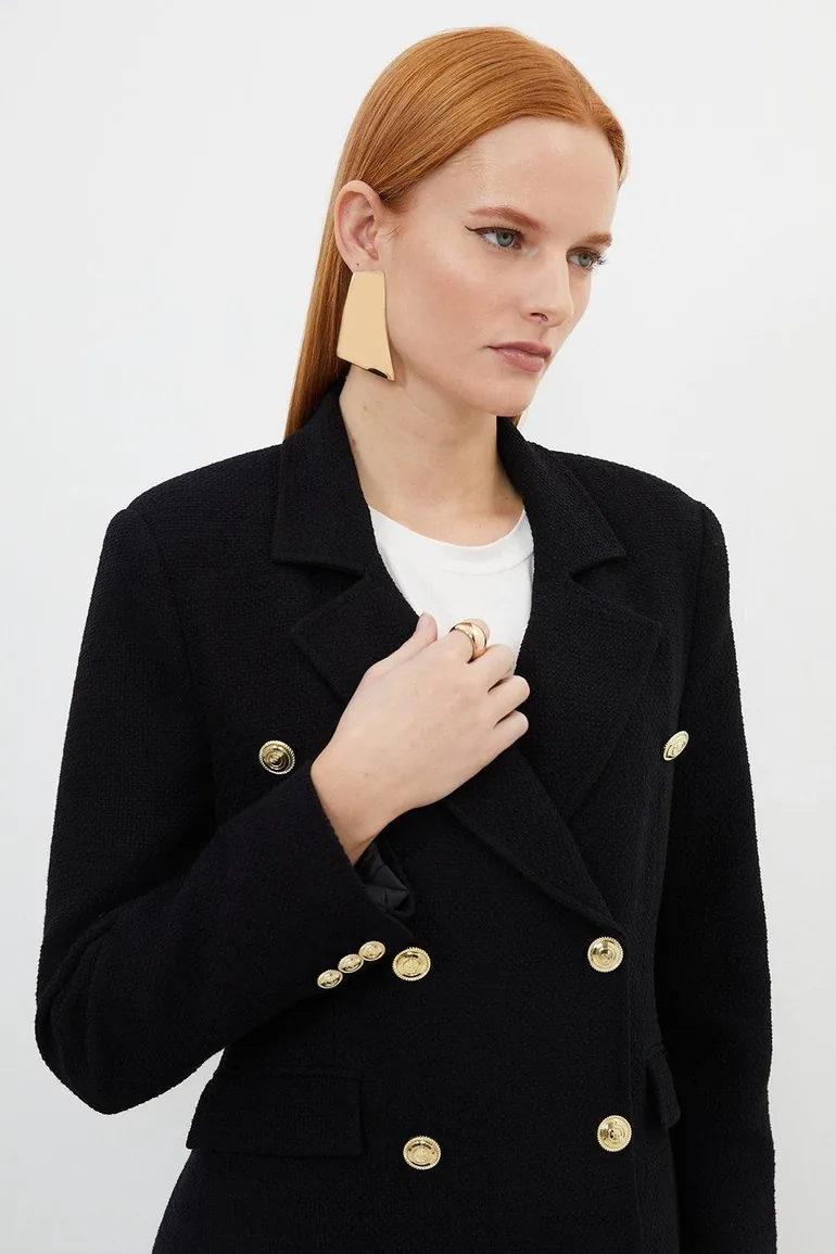 Boucle Double Breasted Fitted Blazer - 1