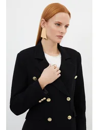 Boucle Double Breasted Fitted Blazer - 1